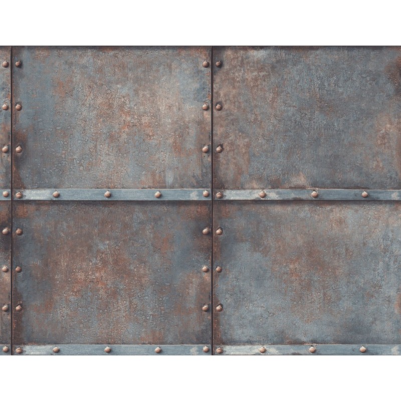 טפטים מעוצבים , טפט קיר ברזל "ראסטיק" - נחושת וכחול