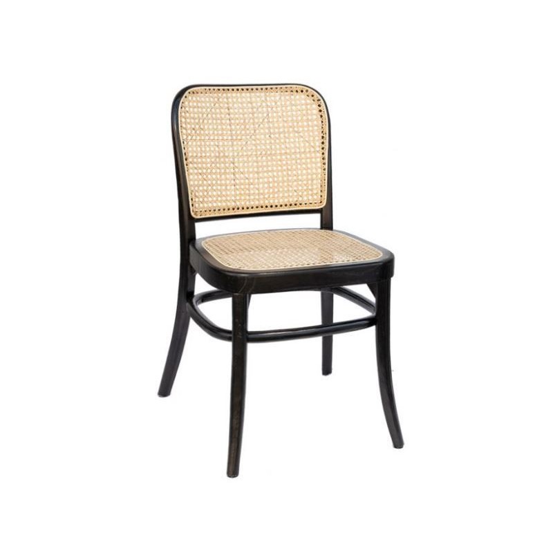 כסא עץ עם משענת בשילוב ראטן מרובע