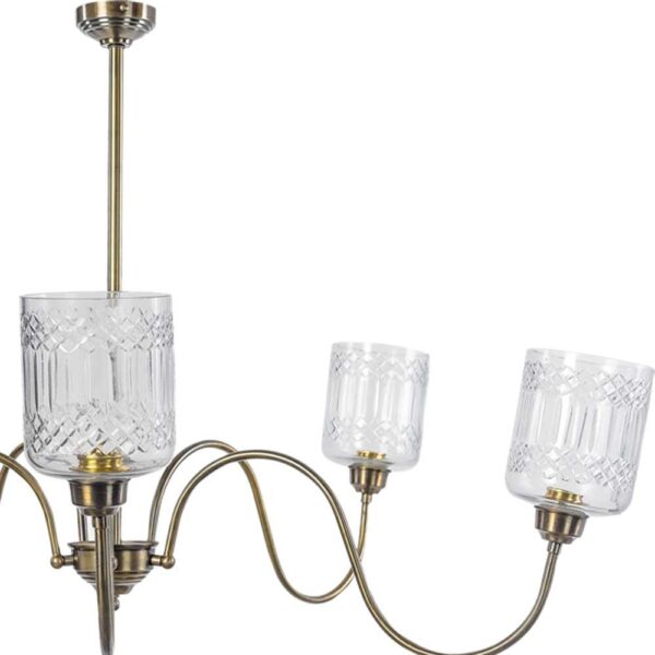 שנדליר מעוצב עם גופי תאורה שקופים, מתאים לתאורה לסלון או לחדרים אחרים בבית.