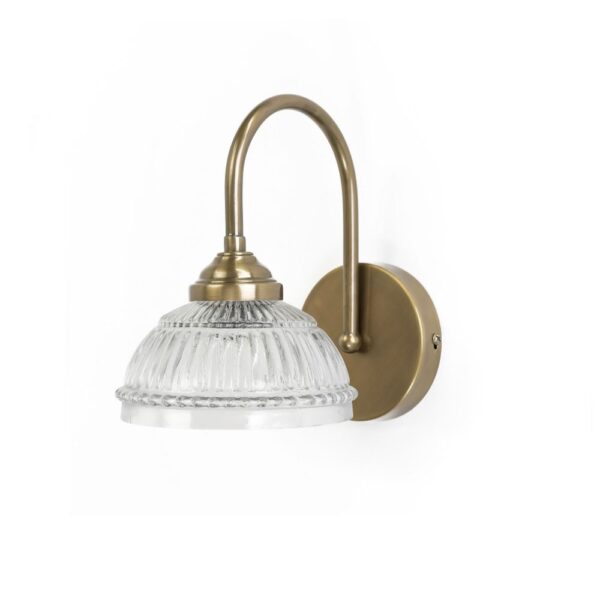 גוף תאורה מעוצב בקו נקי, עם כיסוי זכוכית שקופה ופרופיל מתכתי זהוב.