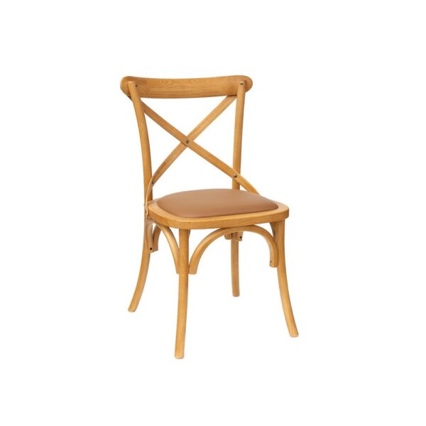 כורסה מעוצבת מעץ עם מושב עור, מתאימה לתאורה לסלון ועיצוב פנים מודרני.