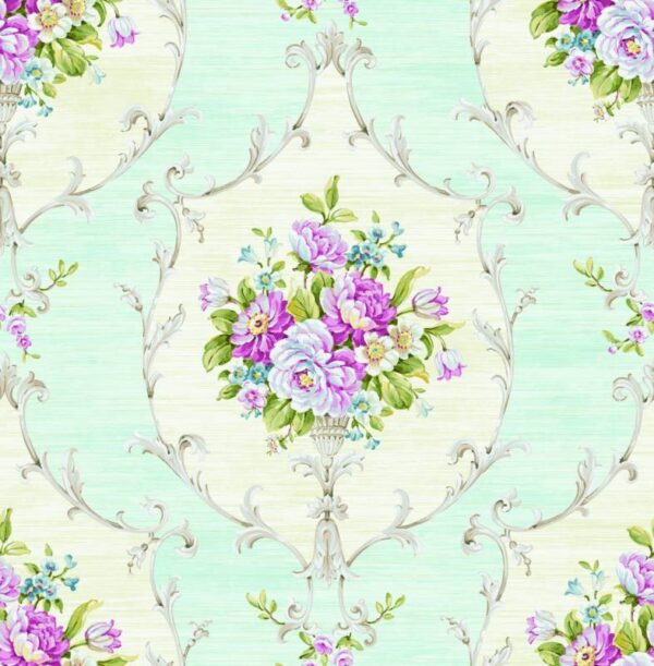 טפט פר floral בצבעים רכים עם דוגמאות של פרחים ושקעים, מתאים לעיצוב סלון או חדר שינה.