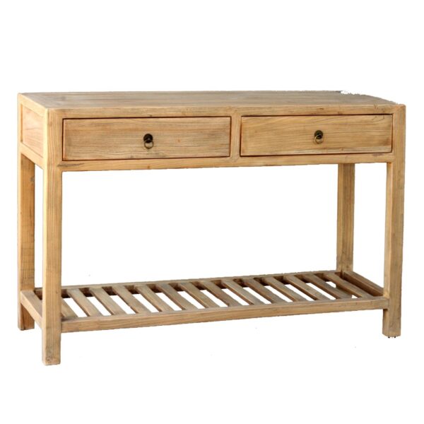 מזנון מעץ עם שני drawers, עיצוב פשוט ואלגנטי, מתאים לסלון או כניסה.