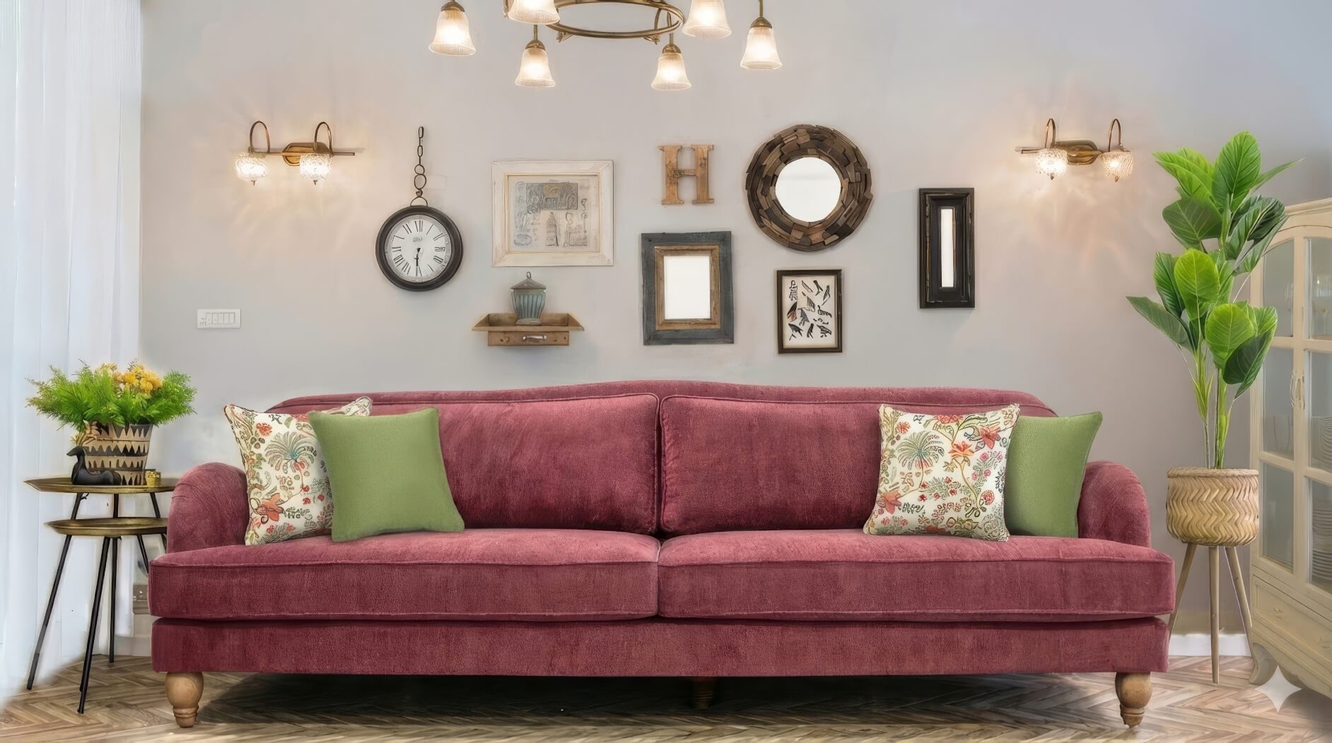 ספה מעוצבת לסלון מיכאלה בורדו מעושן