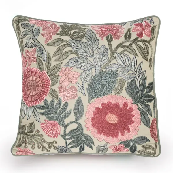 כרית נוי רקומה לספה, בצבע טבעי- הבית של עידה