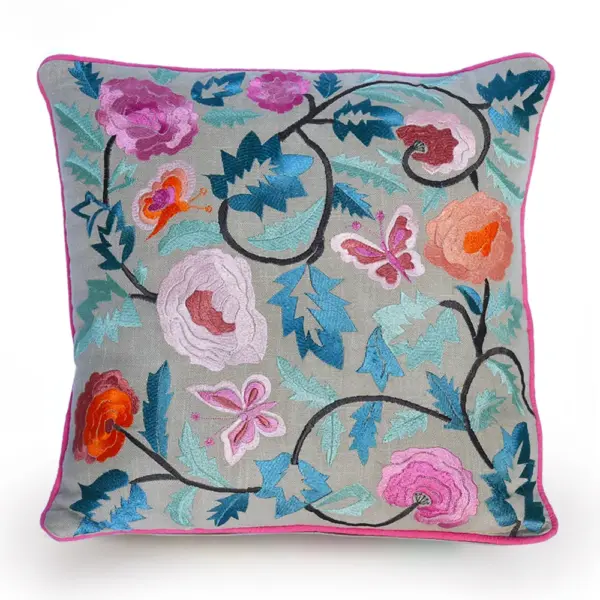 כרית נוי לספה סלון רקומה כותנה- הבית של עידה